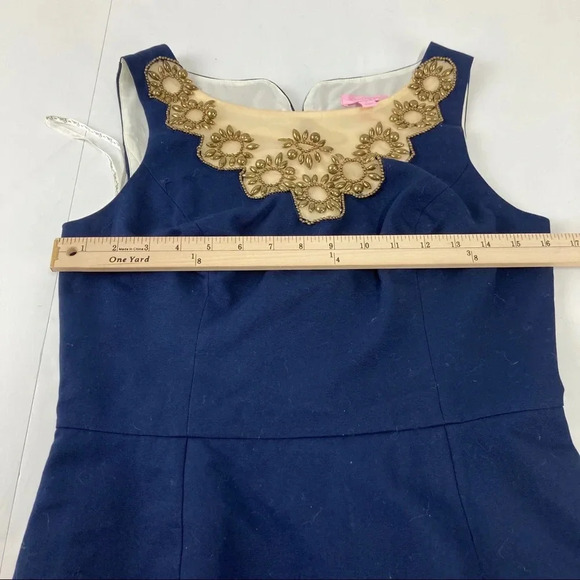 Lilly Pulitzer Women's 4 Wythe Fit and Flare Dress Navy and Gold Illusion Top - Picture 7 of 11